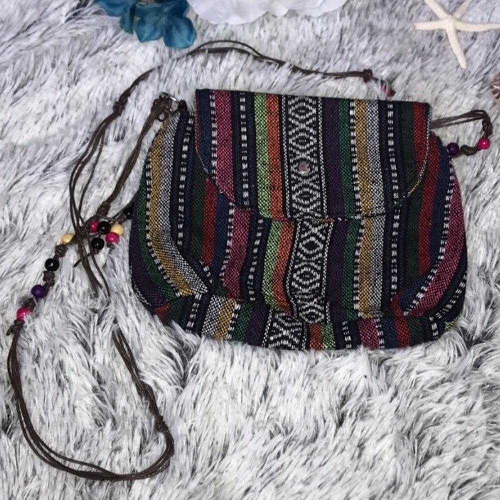 Boho Multicolor Woven Crossbody Bag - Picture 2 of 2